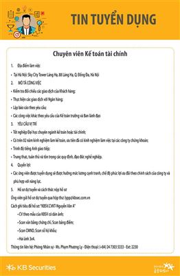 KBSV tuyển dụng Chuyên viên Kế toán tài chính