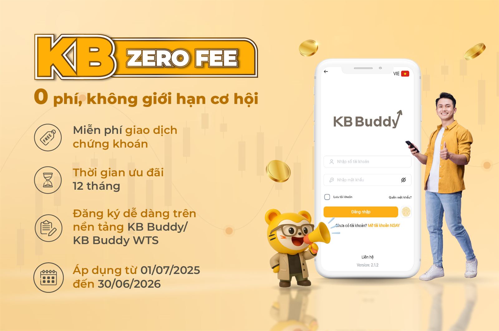KB Zero Fee – miễn phí giao dịch 12 tháng