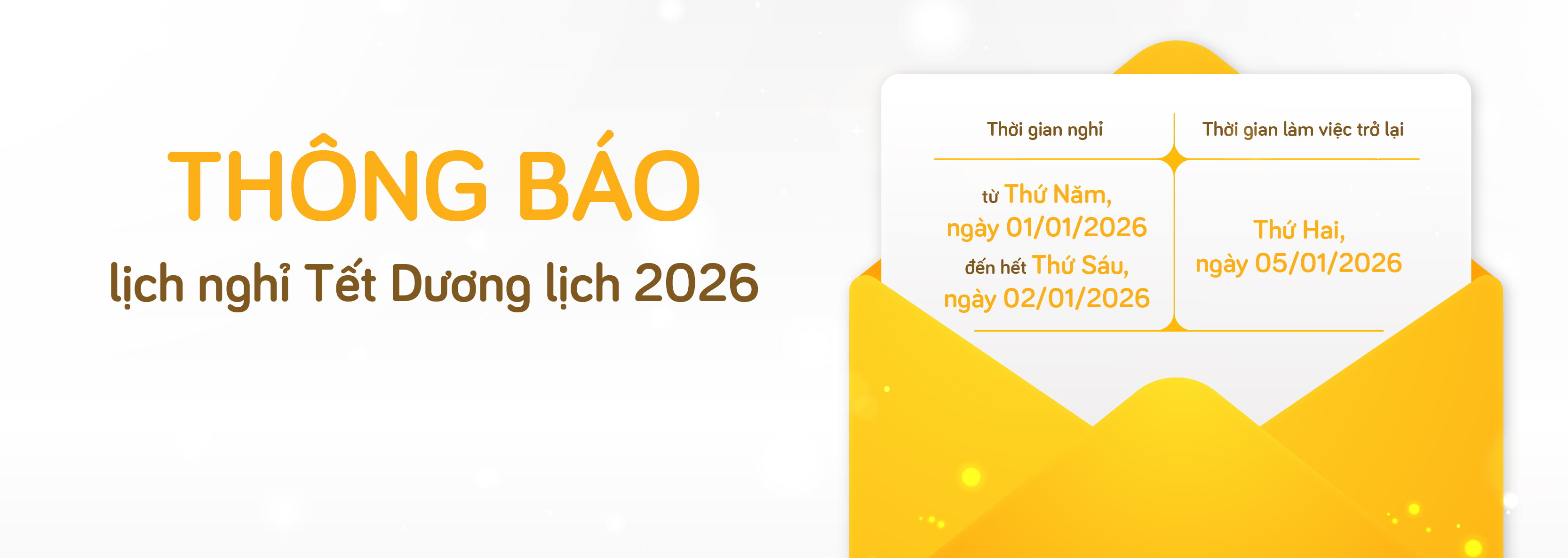 Thông báo lịch nghỉ Tết Dương dịch 2026